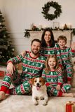 Conjuntos familiares de pijama con cuello redondo y manga larga con patrón Green Red Fair Isle