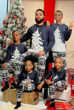 Conjunto de pijama familiar de manga larga estampado navideño azul marino y a juego familiar