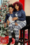 Conjunto de pijama familiar de manga larga estampado navideño azul marino y a juego familiar