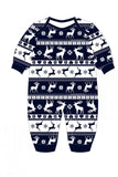 Conjunto de pijama familiar de manga larga estampado navideño azul marino y a juego familiar