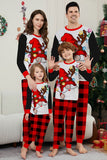Conjunto de pijama familiar de manga larga estampado en negro y rojo para la Navidad, a juego
