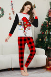 Conjunto de pijama familiar de manga larga estampado en negro y rojo para la Navidad, a juego