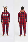 Conjunto de pijama familiar a juego con capucha de reno de manga larga y manga larga de manga larga en red