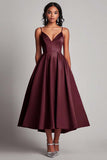 Vestido formal de satén rojo de una línea de té