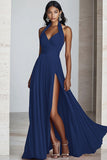 Vestido formal largo plisado de gasa halter de línea A negro