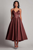 Vestido formal de satén rojo de una línea de té