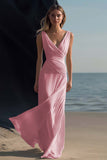 Vestido boho largo blanco de playa con escote en V fruncido