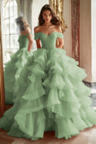 Vestido largo de fiesta con volantes y hombros descubiertos de Black Princess