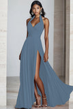 Vestido formal largo plisado de gasa halter de línea A negro