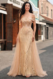 Vestido largo de baile de sirena con lentejuelas y hombro descubierto