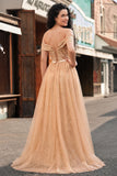 Vestido largo de baile de sirena con lentejuelas y hombro descubierto