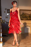 Rojo 1920s Vestido Tirantes de Espagueti