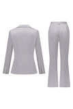 Gris Rosa Pico Solapa Satén Slim Fit Trajes de mujer