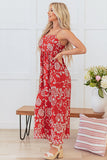 Vestido de verano con tirantes finos de una línea de flores rojas