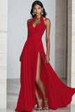 Vestido formal largo plisado de gasa halter de línea A negro