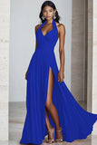 Vestido formal largo plisado de gasa halter de línea A negro