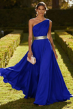 Vestido Maxi de Achiffon de Línea Oliva de un solo hombro