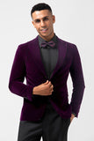 Blazer hombre violeta oscuro solapa pico un botón terciopelo