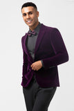 Blazer hombre violeta oscuro solapa pico un botón terciopelo