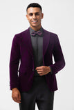 Blazer hombre violeta oscuro solapa pico un botón terciopelo