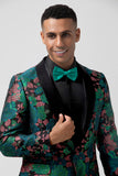 Chal de jacquard verde solapa Blazer de fiesta para hombre con un botón