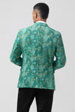 Solapa de pico verde 3 piezas Jacquard Un botón Trajes de fiesta para hombre