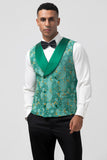 Trajes de fiesta para hombre de 3 piezas de jacquard con solapa de pico verde