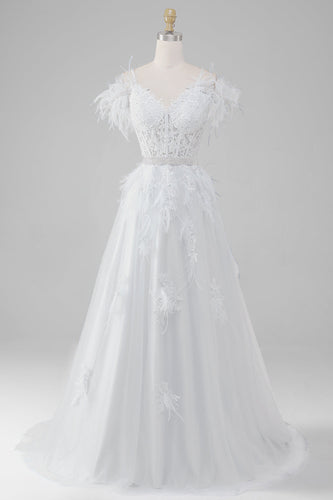 Vestido de novia con corsé blanco con detalles de diamantes de imitación con apliques
