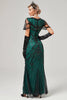 Cargar imagen en el visor de la galería, Lentejuelas Verde Oscuro 1920s Vestido Largo
