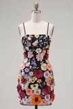 Vaina Spaghetti Straps Blush Homecoming Vestido con flores 3D