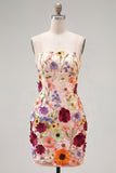 Vaina Spaghetti Straps Blush Homecoming Vestido con flores 3D