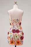 Vaina Spaghetti Straps Blush Homecoming Vestido con flores 3D