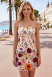 Vaina Spaghetti Straps Blush Homecoming Vestido con flores 3D