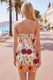 Vaina Spaghetti Straps Blush Homecoming Vestido con flores 3D