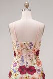 Vaina Spaghetti Straps Blush Homecoming Vestido con flores 3D