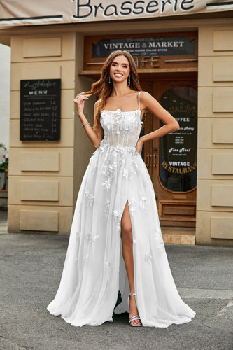 Vestido de novia de tul evasé blanco con apliques