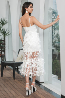Vestido de fiesta de compromiso largo con tirantes de espagueti de vaina blanca con flores