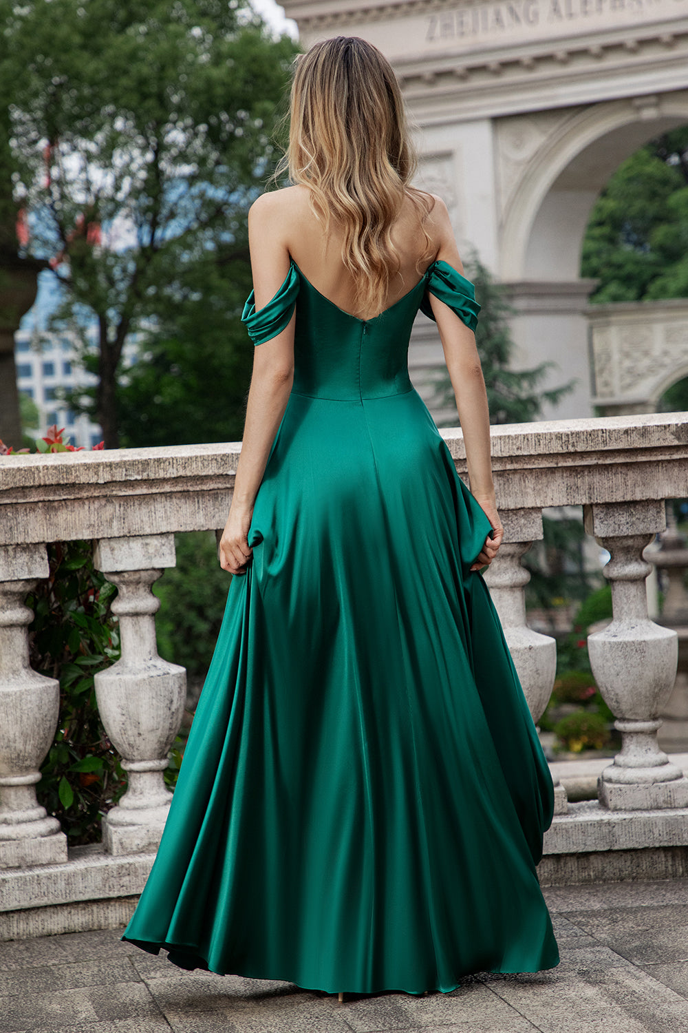 ZAPAKA Mujer Vestido de dama de honor verde oscuro vestido largo