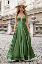 Verde A Line Spaghetti Straps Satén Vestido Largo De Dama De Honor