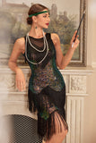 Vestido de 1920 con flecos con flecos brillantes de la década de 1920 con conjunto de accesorios