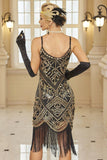 Conjunto de vestidos midi de los años 20 con filetes dorados negros y tirantes finos