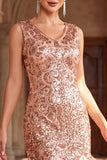 Vestido bodycon de los años 20 con flecos y flecos color rosa rosa y accesorios de 5 piezas