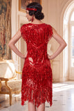Conjunto de accesorios de los años 20 con cuello redondo rojo de flecos y escaleras