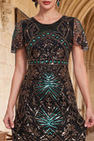 Vestido bodycon de los años 20 con flecos negros y verde y conjunto de accesorios de 4 piezas