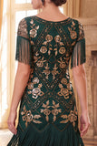 Vestido bodycon ajustado de los años 20 con set de accesorios de 4 piezas con lentejuelas doradas en V-necck