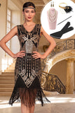 Vestido bodycon escote en V con flecos y sepultura de los años 20 con set de accesorios de 5 piezas
