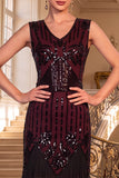 Vestido Bodycon Color Midi de los años 20 con flecos y sepultas negras con 5 piezas y conjunto de accesorios de 5 piezas