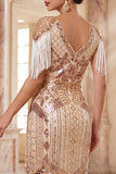 Vestido midi de los años 20 con escote en V y escote en V