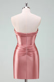 Elegante vestidos de coctel de corsé de satén fucsia Bodycon Sweetheart