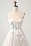 Vestido de novia blanco A Line Sweetheart Sparkly con encaje de apliques